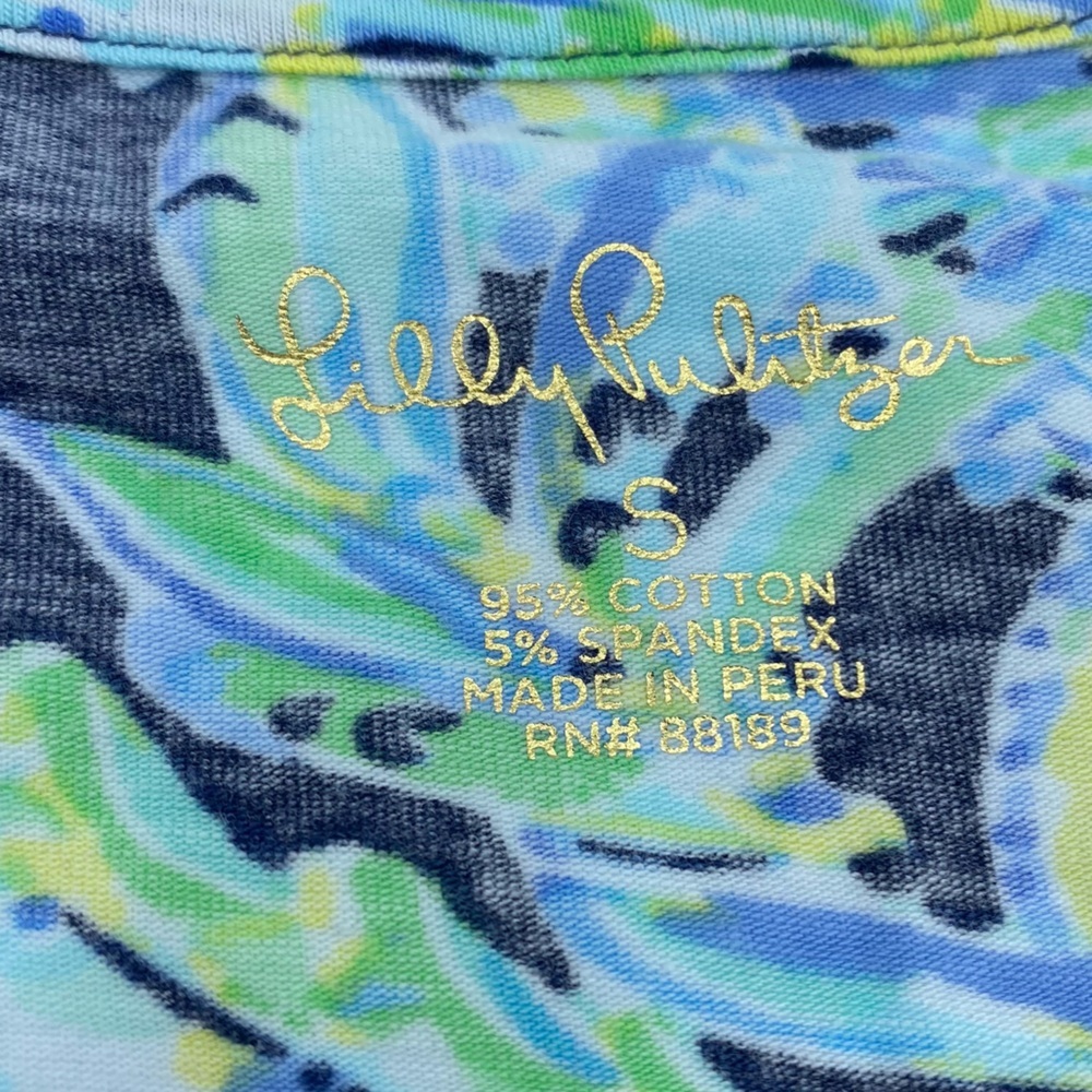 Lilly Pulitzer Mari Top Hide Tide Navy Scuba Doo Size Small T Shirt Short Sleeve - Picture 3 of 7